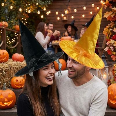 Gothic Velvet Dark Witch Hat with Lace Pointed Mage Hat Vintage Cosplay Cap  Carnivals Festival