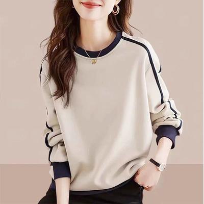 Autumn Winter Round Neck Casual Fashion Printing Sweatshirt Women Patchwork All-match Bottomed Pullover Top