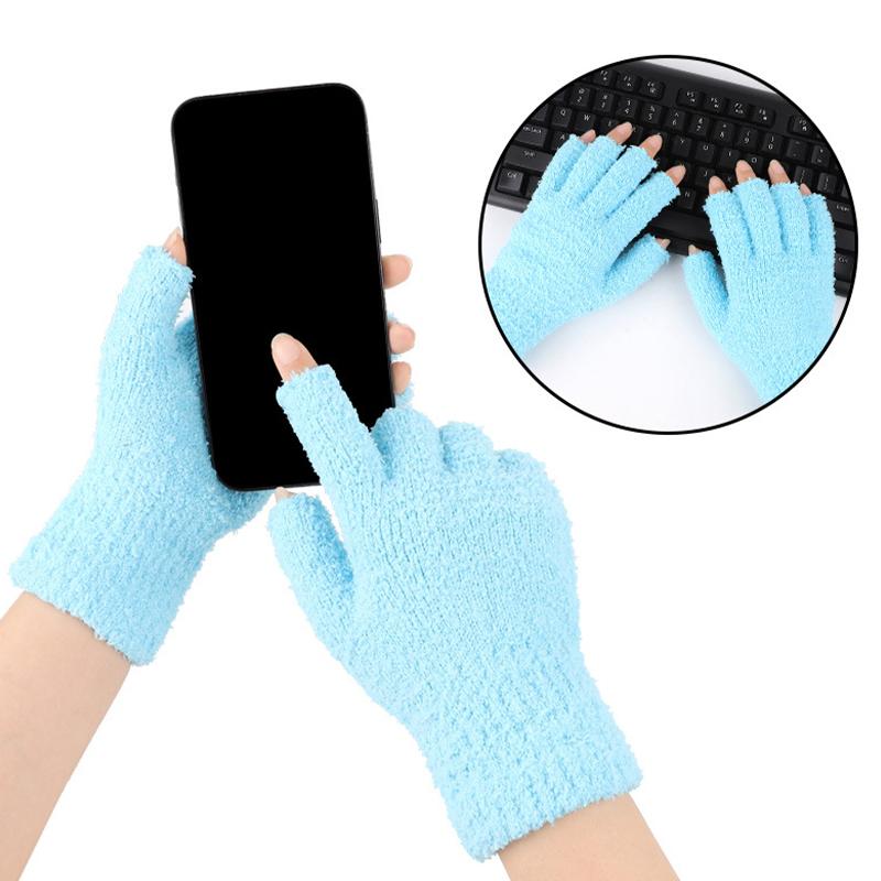 Autumn Winter Plush Half-Finger Gloves Thickened Coral Fleece Keep Warm Knitted Gloves