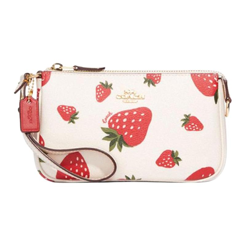 

COACH Nolita 19 strawberry print canvas and leather mahjong bag armpit bag hand shoulder bag small size women s white білий