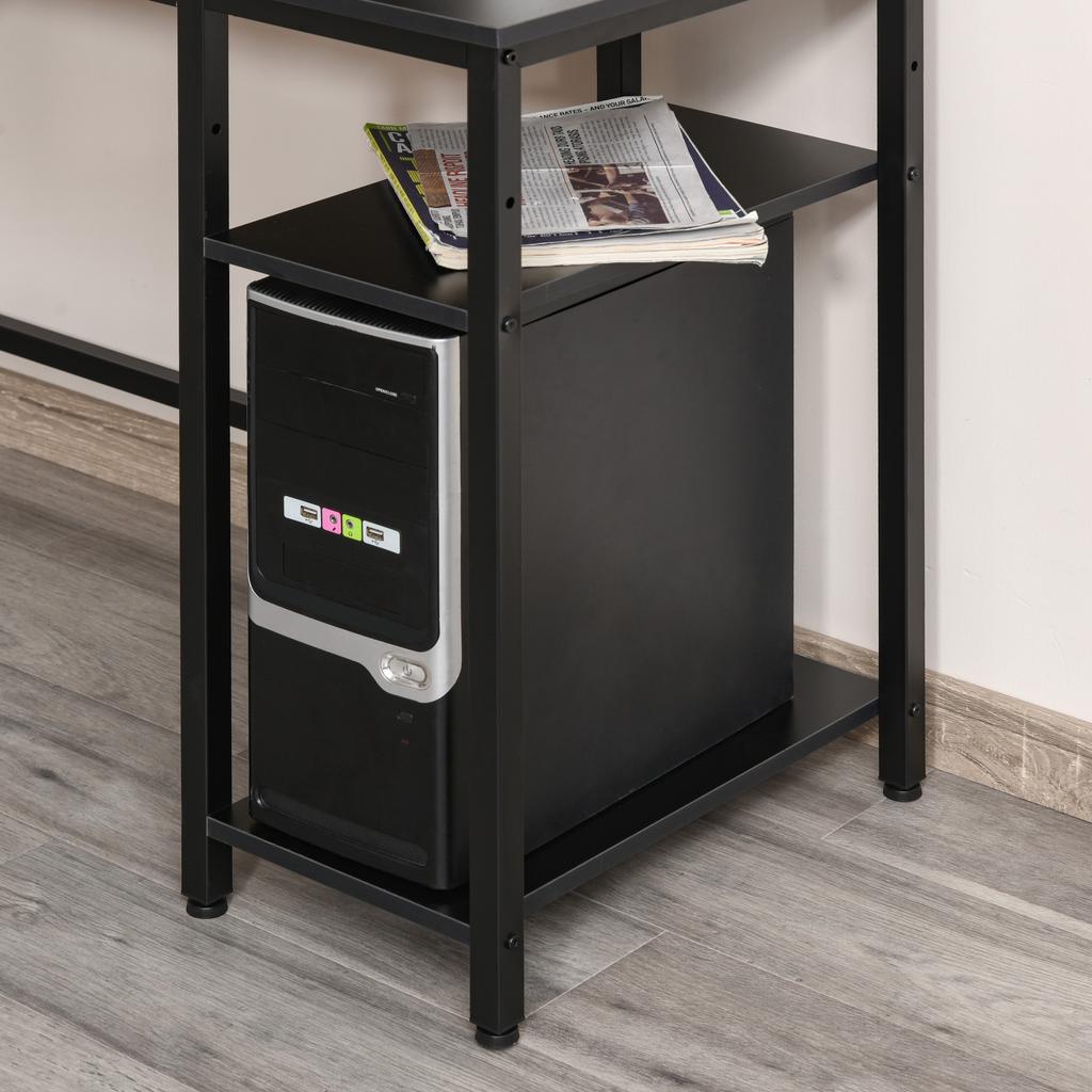 Industrial Design Office Desk Corner Desk 2 Shelves CPU Printer Stand Old Wood Look Black Metal
