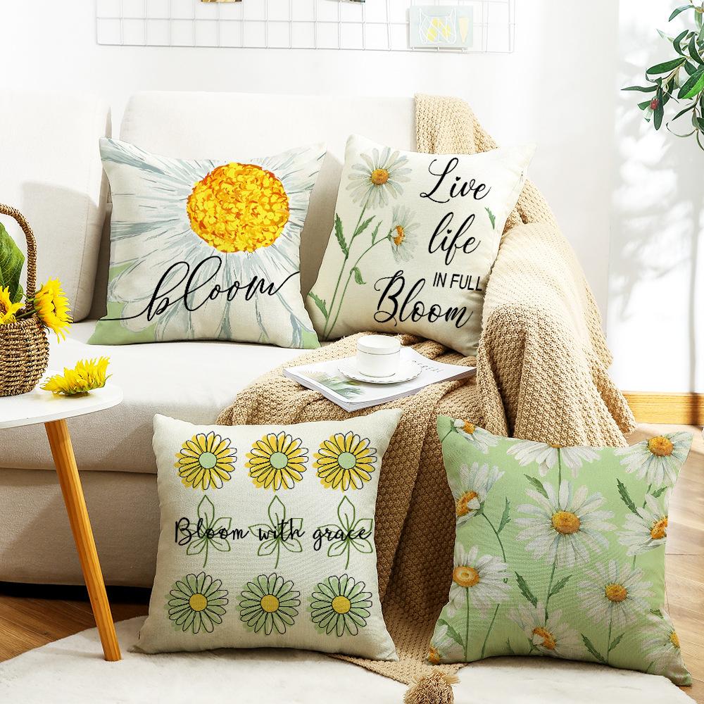 Summer Chrysanthemum Pillowcase Green Plant Flower Polyester Printed Sofa Cushion
