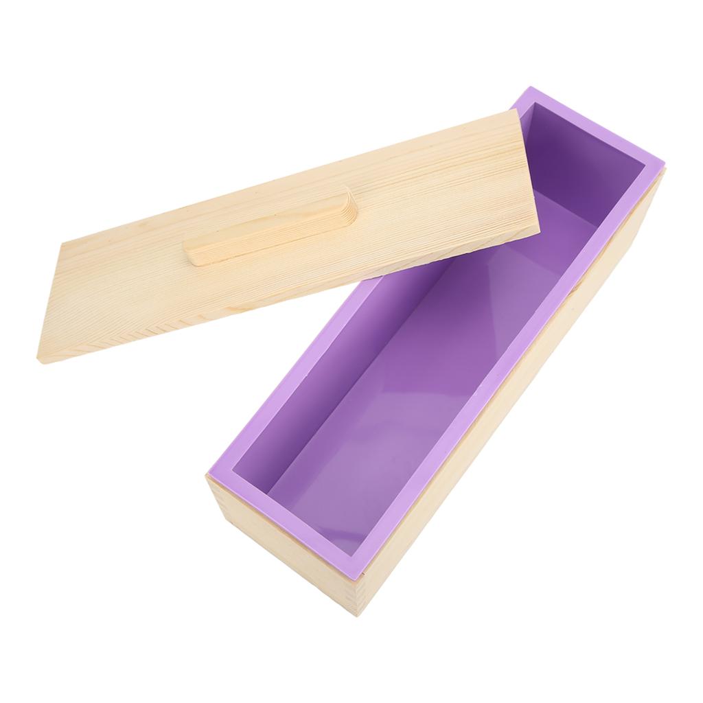 Soap Loaf Mold Flexible Purple Silicone DIY Hand Made Soap Toast Wooden Box Mould Kit With Lid