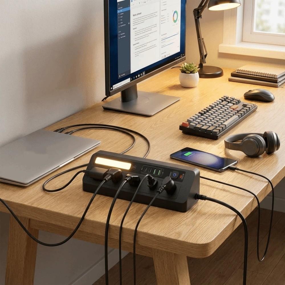 3 Color Desktop Charging Strip Touch Activated USB Charging Station  Dorm Tables