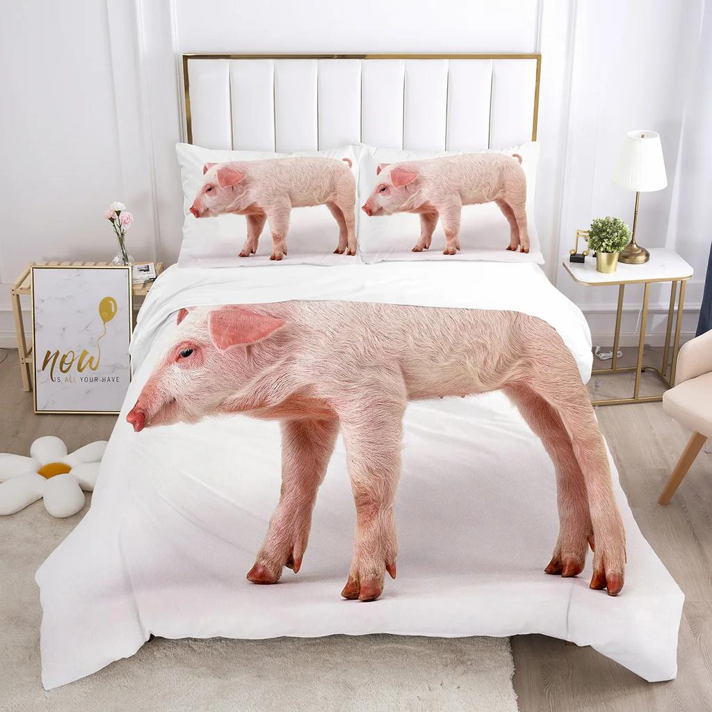 Pig Duvet Cover Set Queen Size Microfiber Cute Pig Animal Theme Twin Bedding Set Farm Animal 2/3Pcs Quilt Cover For Boys Girls