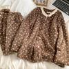 Korean Style Women's Floral Flannel Pajamas, Warm Velvet Autumn/Winter Home Wear Set