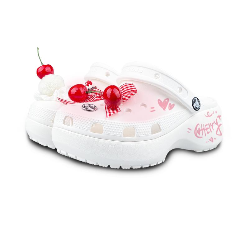 Crocs Classic clog Playful and Cute Cake Colour EVA Three-dimensional Cherry Pink Girly Gift Box Hole Shoes Women's White