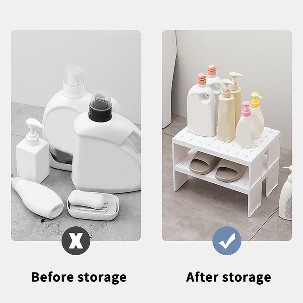 Stapelbart Plastförvaringsställ För Badrumstillbehör Multifunktionella Lagerhyllor Skåpförvaringshållare