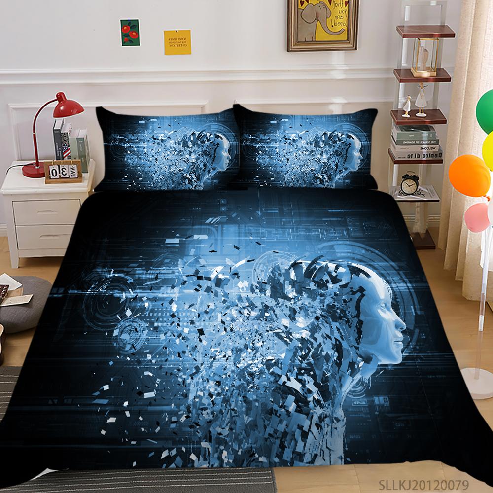Set da letto di lusso Nuova trapunta Stampa figura 3D Camera da letto familiare Matrimoniale Copripiumino e federa Microfibra