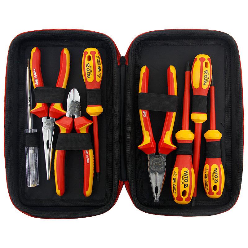 YATO Insulated Electrician Tool Set: Pliers, Wire Stripper, Needle Nose, Diagonal Pliers, Screwdriver.