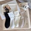 Solid Color Women’s Cotton Mid-Calf Socks - Japanese Rolled Edge for Spring & Autumn, Ruched Style, Versatile.