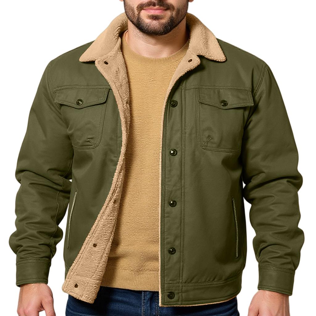 Men's Outdoor Casual Loose-Fit Fleece-Lined Cotton Work Jacket