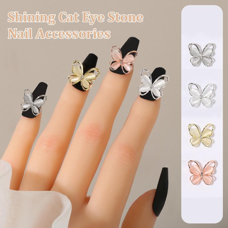 3Pcs Diy Nail Art Decoration 3D Cat'S Eye Butterfly Nail Art Charm  Nail Drill For Manicure Design Accessory