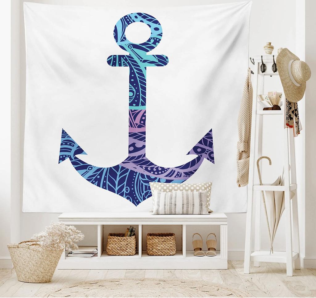 Anker Wandteppich Ankerform Blume Florale Silhouette Urlaub Glückliche Zeiten Wandbehang für Schlafzimmer Wohnzimmer Studentenwohnheim Dekoration