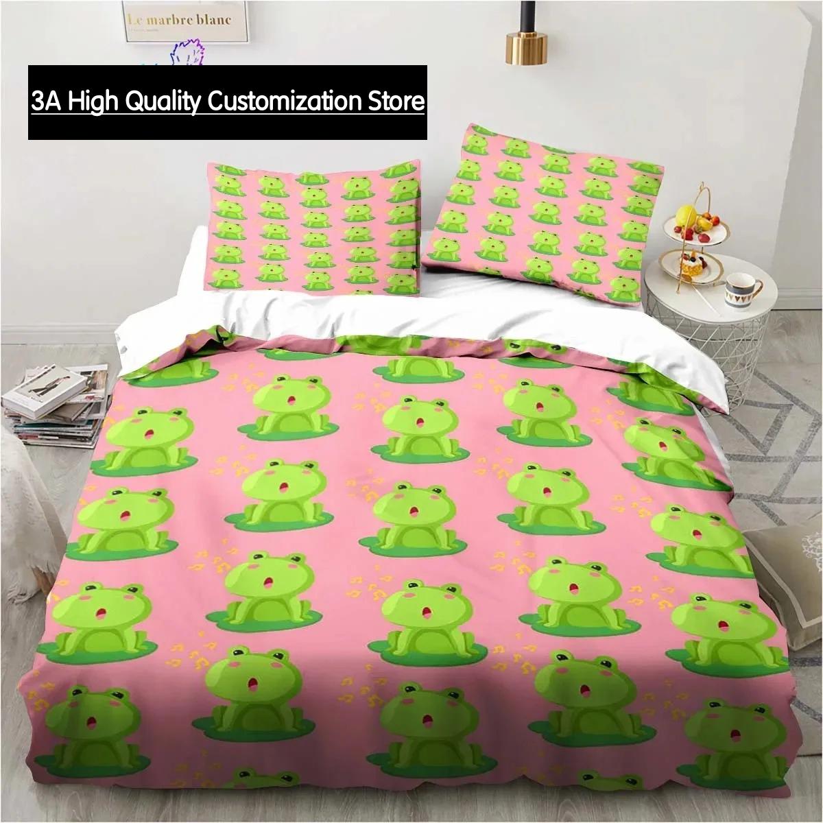 

Comforter Kawaii Cute Cartoon Frog Bedding Set Single Twin Full Queen King Size Bed Set Adult Boys Bedroom Bedding Gift Comforter (quilt)-EU Single(135*200cm)3pcs