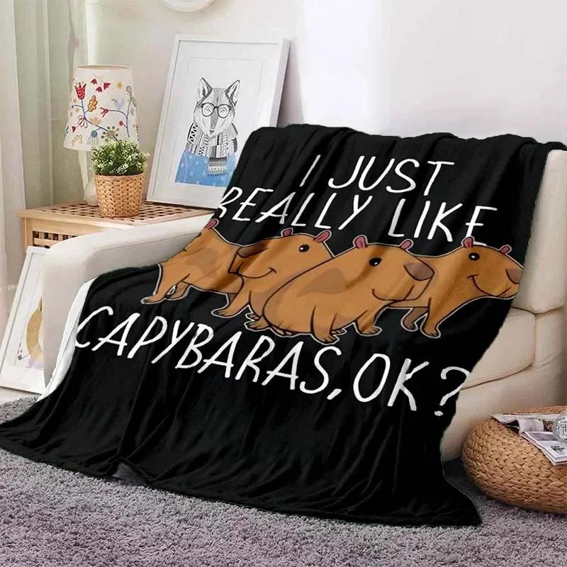 Kawaii The Capybara Club Home Cartoon Printed Blanket Picnic Blanket Warm Flannel Soft and Comfortable Home Travel Birthday Gift