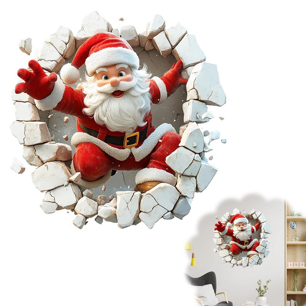 Cartoon Broken Wall Santa Claus Wall Sticker For Christmas Room Background Decor Mural New Year Decoration Self-adhesive Sticker