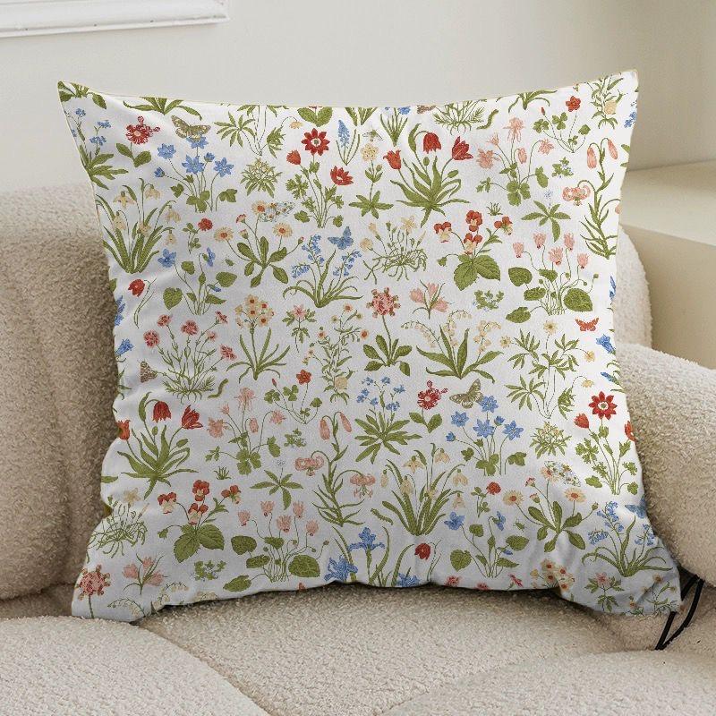 Small Fresh Pastoral Floral Pillow Cover Sofa Living Room Cushion Cover Bedside Square Pillowcase Removable and Washable