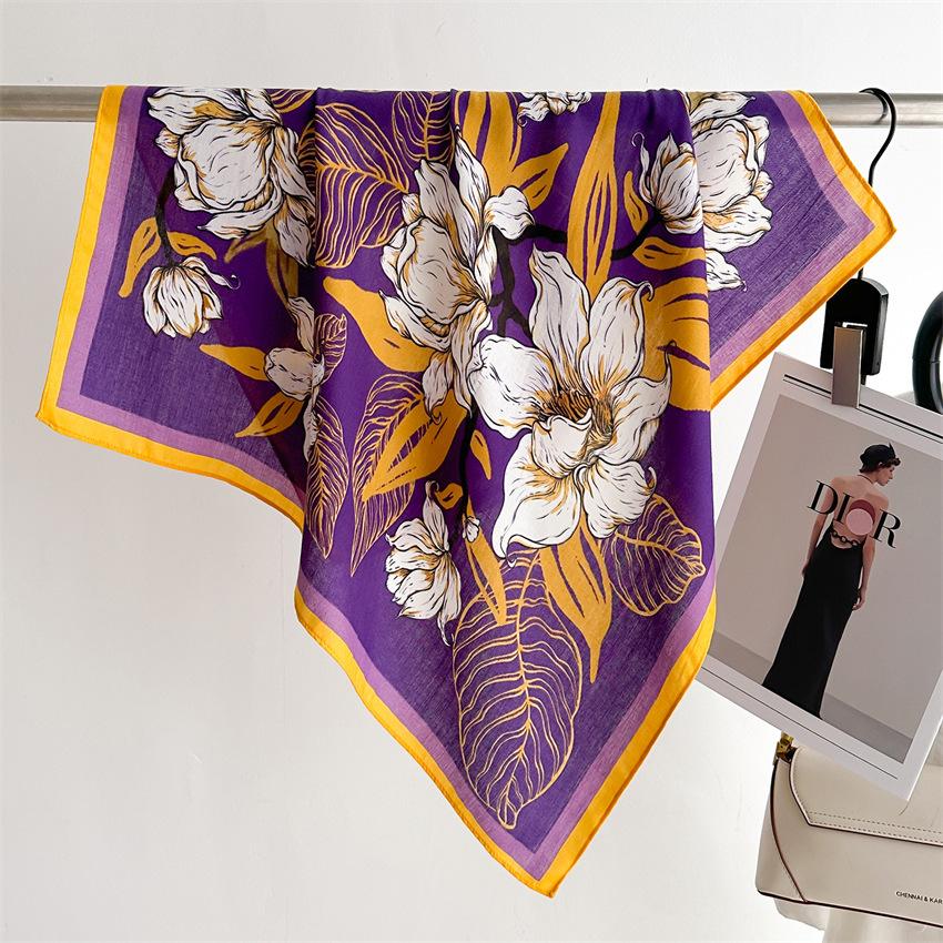 Spring Summer Luxury Design Print Silk Square Scarf Women Soft Hairband Neckerchief Hijab Headband Foulard Ribbons Gift 65*65cm