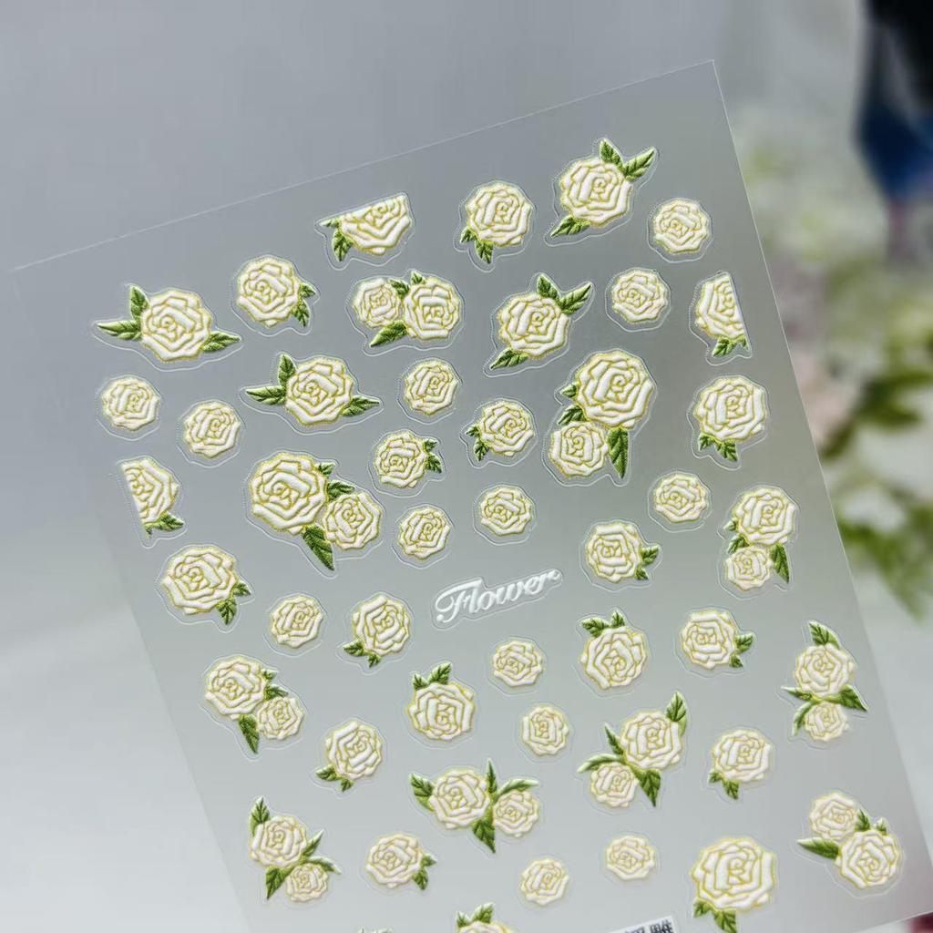 French Manicure Stickers with Irregular Lines and 3D Floral Designs