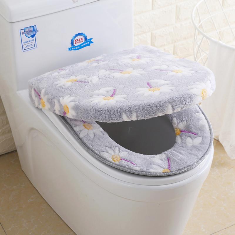 2Pcs Coral Fleece Toilet Seat Cushion Toilet Lid Cover Set Soft Washable Bathroom Closestool Mat Pad Pink