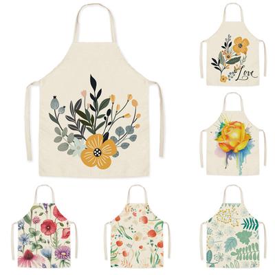 Tablier en lin imprimé à la maison, imprimé Floral, pour adultes et enfants, dessin animé, tabliers pour femmes, accessoires de cuisine, Delantal Cocina