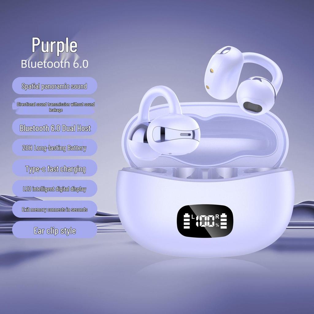 Huaqiangbei 2025 True Wireless Ear Clip Bluetooth Headphones - Ultra-Long Battery Life, Pain-Free Design.