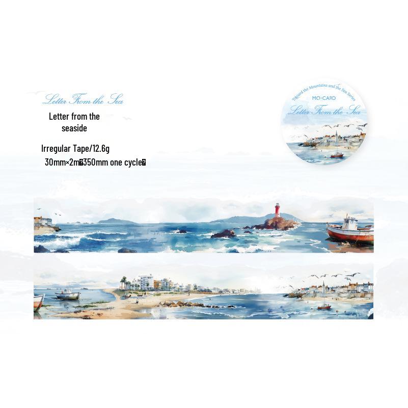 Momo PET Taśma o nieregularnym kształcie: Seria Wędrujące Góry i Morza - Sceniczne Naklejki DIY, 6 Unikalnych Wzorów