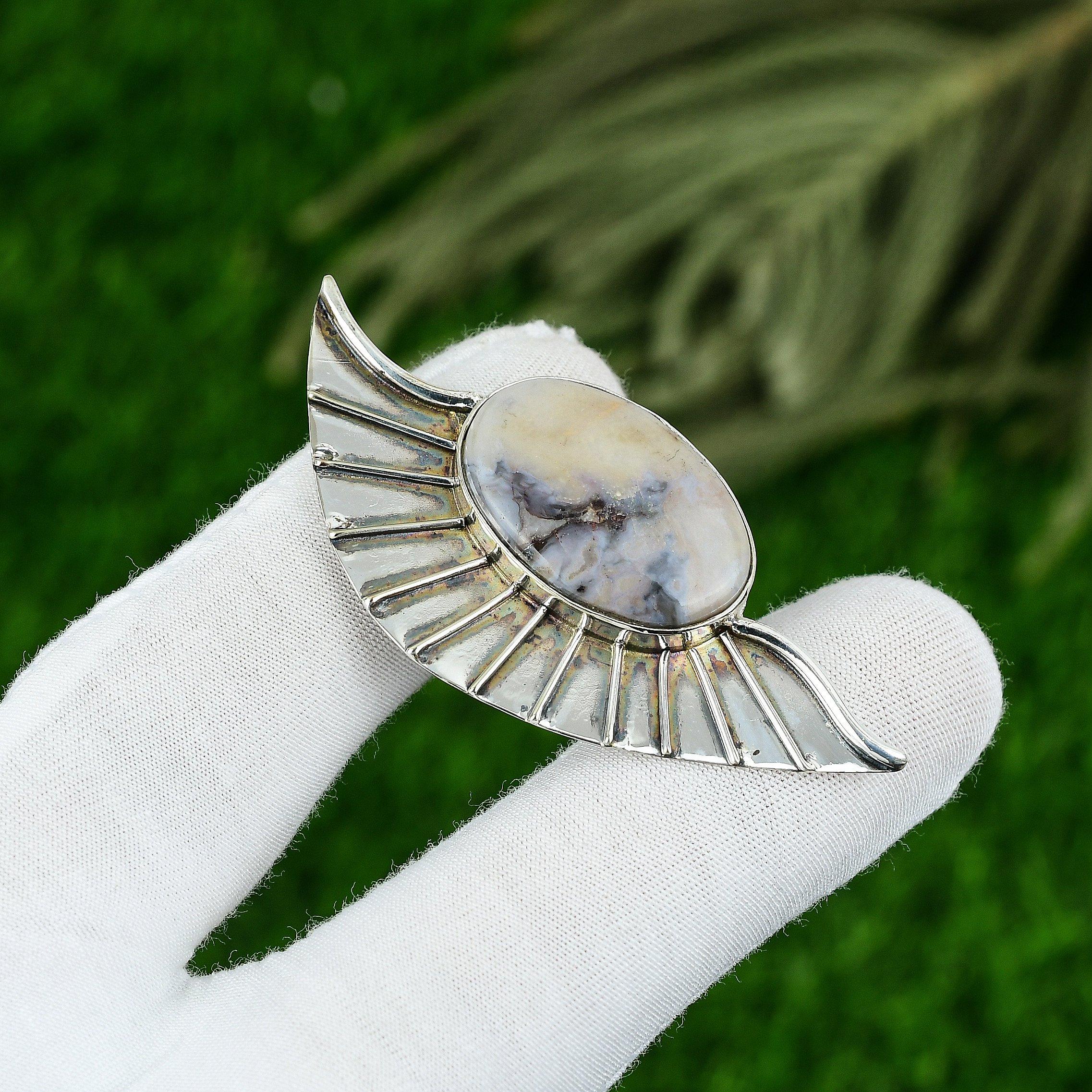 

Daughters Day Sale 925 Silver Oval Porcelain Jasper Gemstone Bezel Boho Pendant