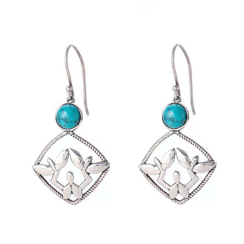 Exquisite Turquoise Flower Pattern Hypoallergenic Earrings Women Girls Jewelry