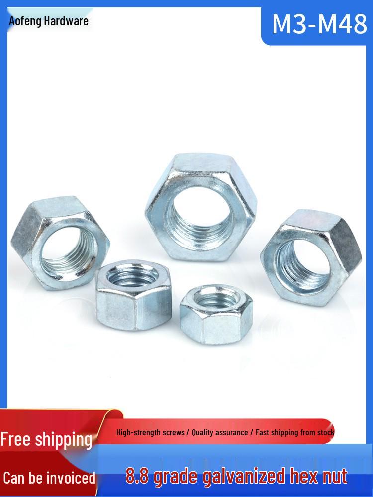 Grade 8.8 & 12.9 Hex Nuts - Black, Galvanized, Nickel-Plated, Color Zinc, GB6170 Standards, Sizes M3-M48
