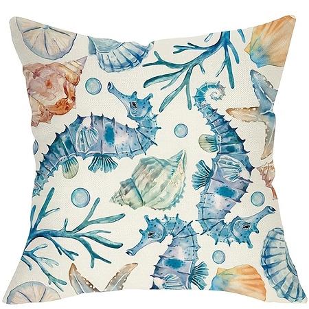 1/4 Stück Küsten-Zierkissenbezüge Aquarell Strand Ozean Thema Heimdeko Kissenbezüge für Sofa Schlafzimmer Terrasse Kissenbezug