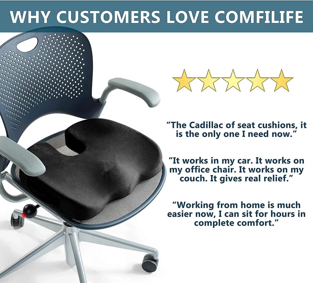 Gel Enhanced Seat Cushion Non-Slip Orthopedic Gel Memory Foam Coccyx Cushion for Tailbone Pain Office Chair Car Seat Cushion