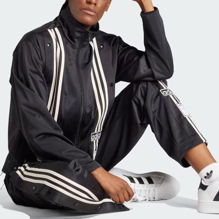 Adidas Originals Neutral Court Track Top With Three-Stripe Color Block Zip-Up Collar Long Sleeve Jacket Women Tops Black IS5247