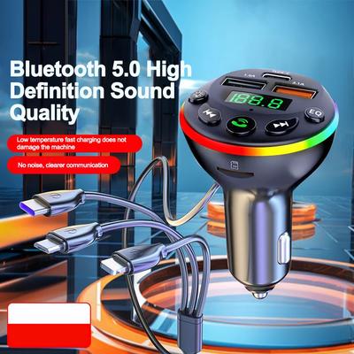 Bluetooth 5.0 FM Transmitter Auto MP3 Modulator Player Freisprecheinrichtung Audio-Empfänger PD+USB Handy-Ladegerät Mit 3-in-1 Ladekabel