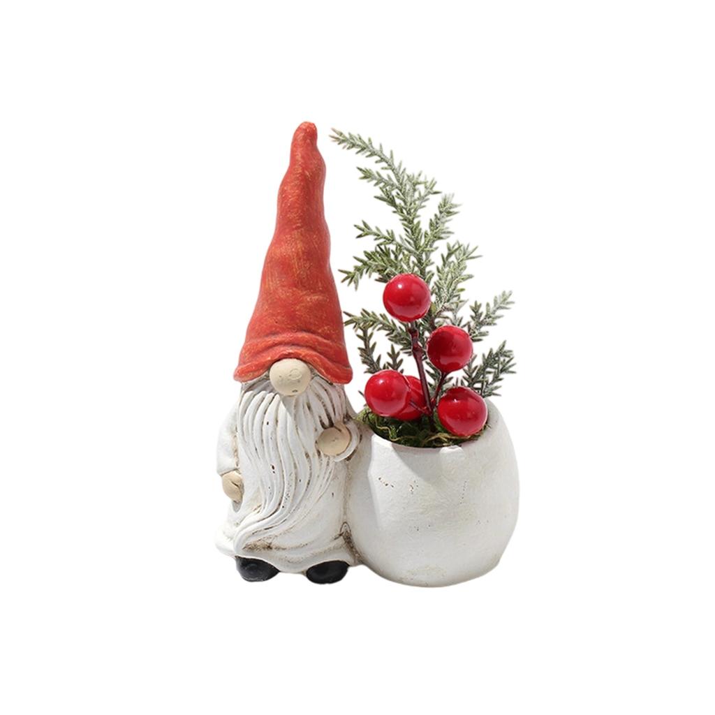 Christmas Gift, Flowerpot Ornament, Multi Ribbon Hat, Christmas Cartoon, Faceless Elderly Person, Simulated Potted Plant