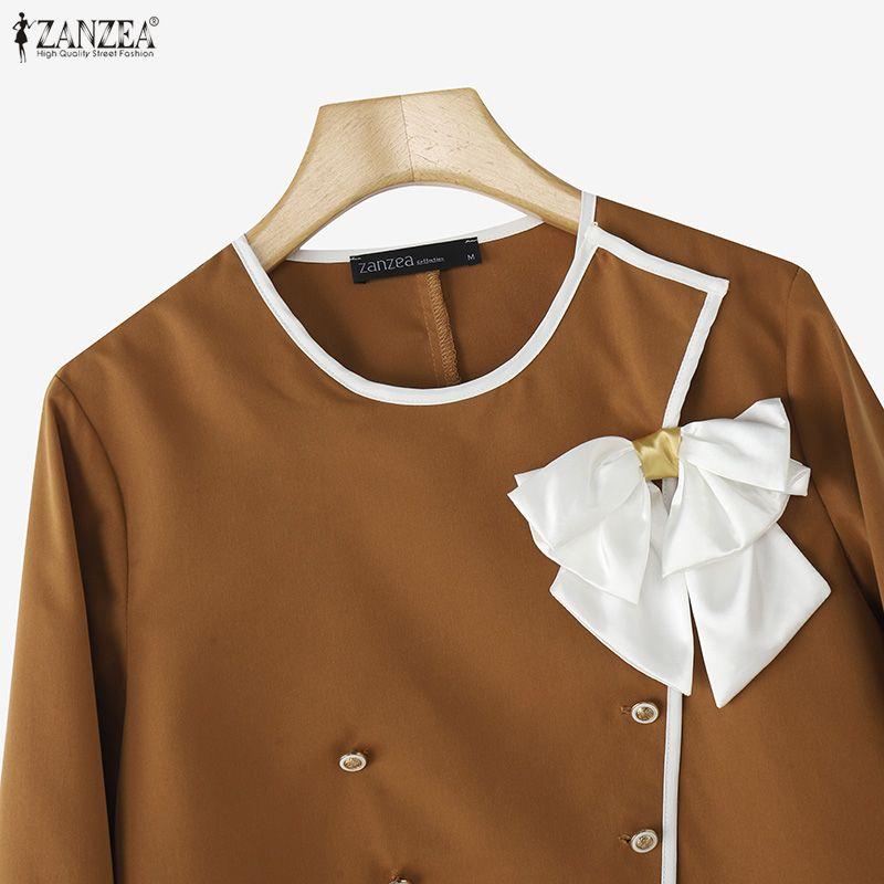 ZANZEA Women Casual Round Neck Loose Long Sleeve Blosue