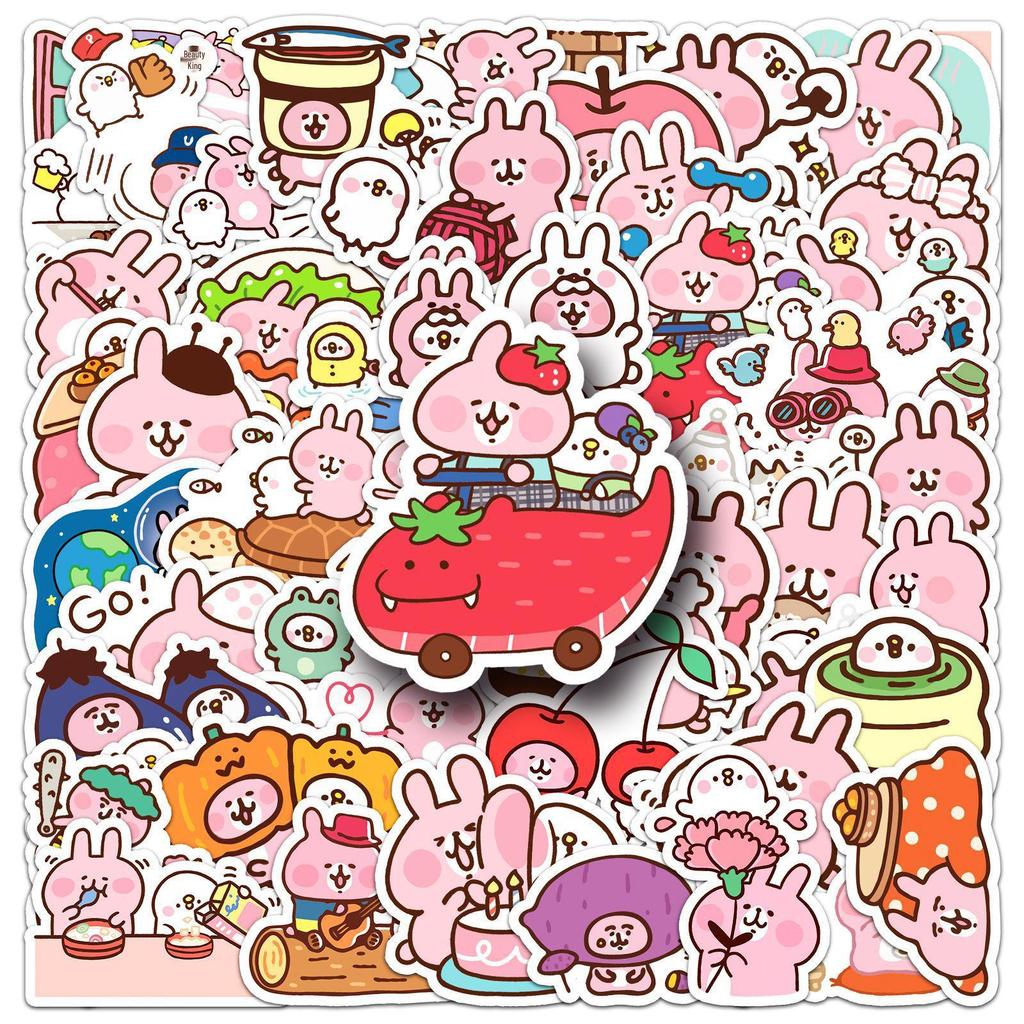 52 Kanahei Cartoon Stickers: Cute Pink Bunny Expressions for Decorating Water Cups, Phone Cases, Planners