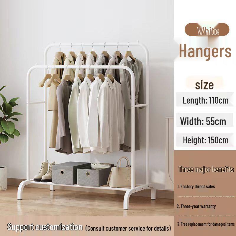 Adjustable Double Rod Clothes Drying and Storage Rack with Shoe Shelf