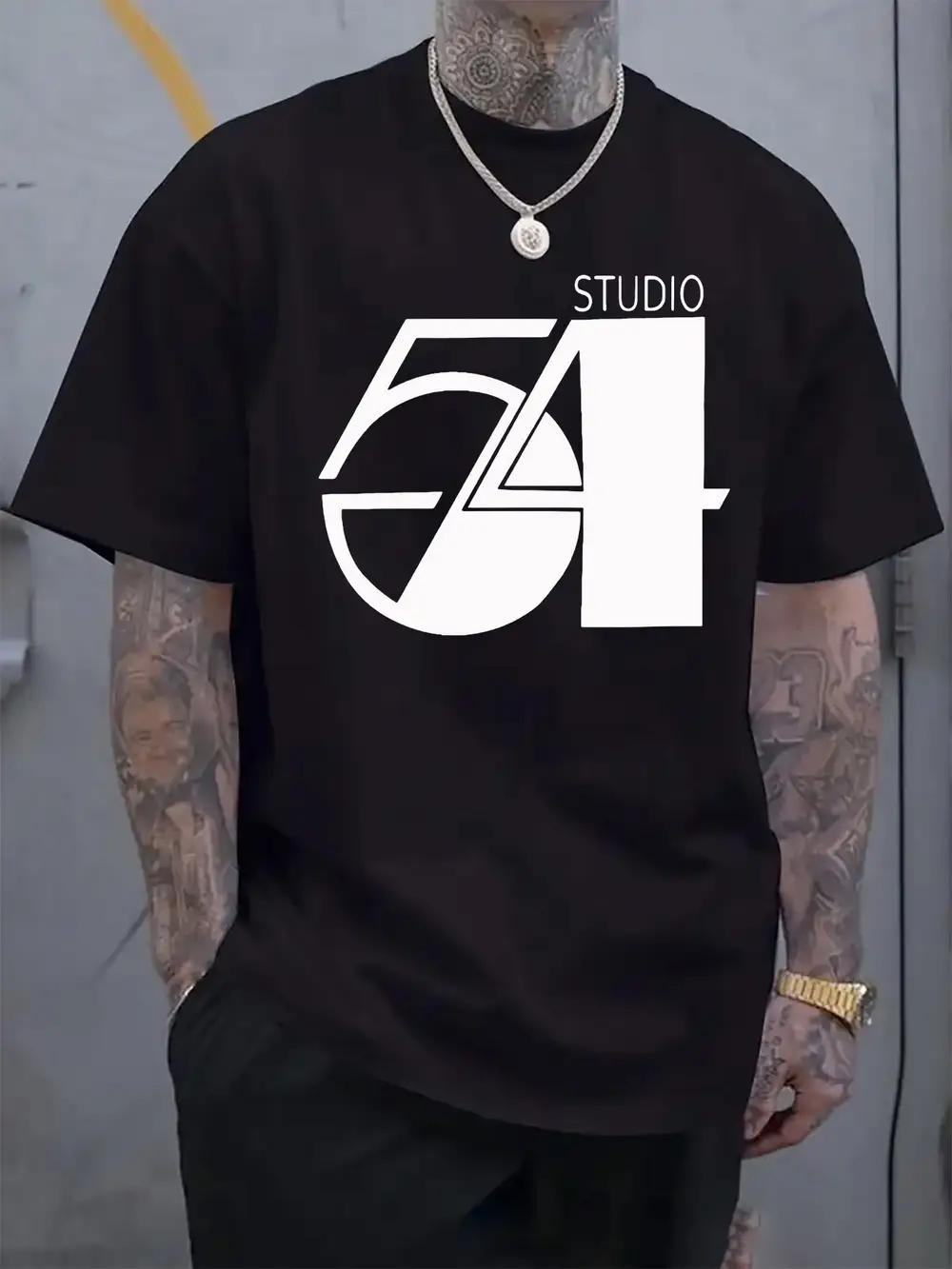 54 Studio Graphic Print Short Sleeve T-shirt - Black with White Geometric Design XXXL