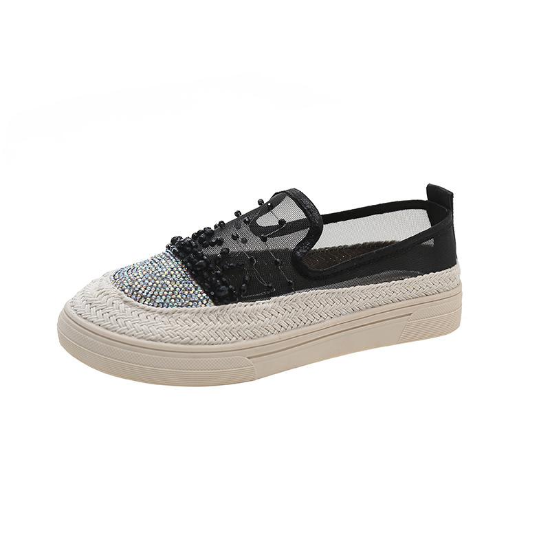 Loafers Women's 2025 New Summer Versatile Mesh One-pedal Soft-soled Rhinestone Flats Single Shoes