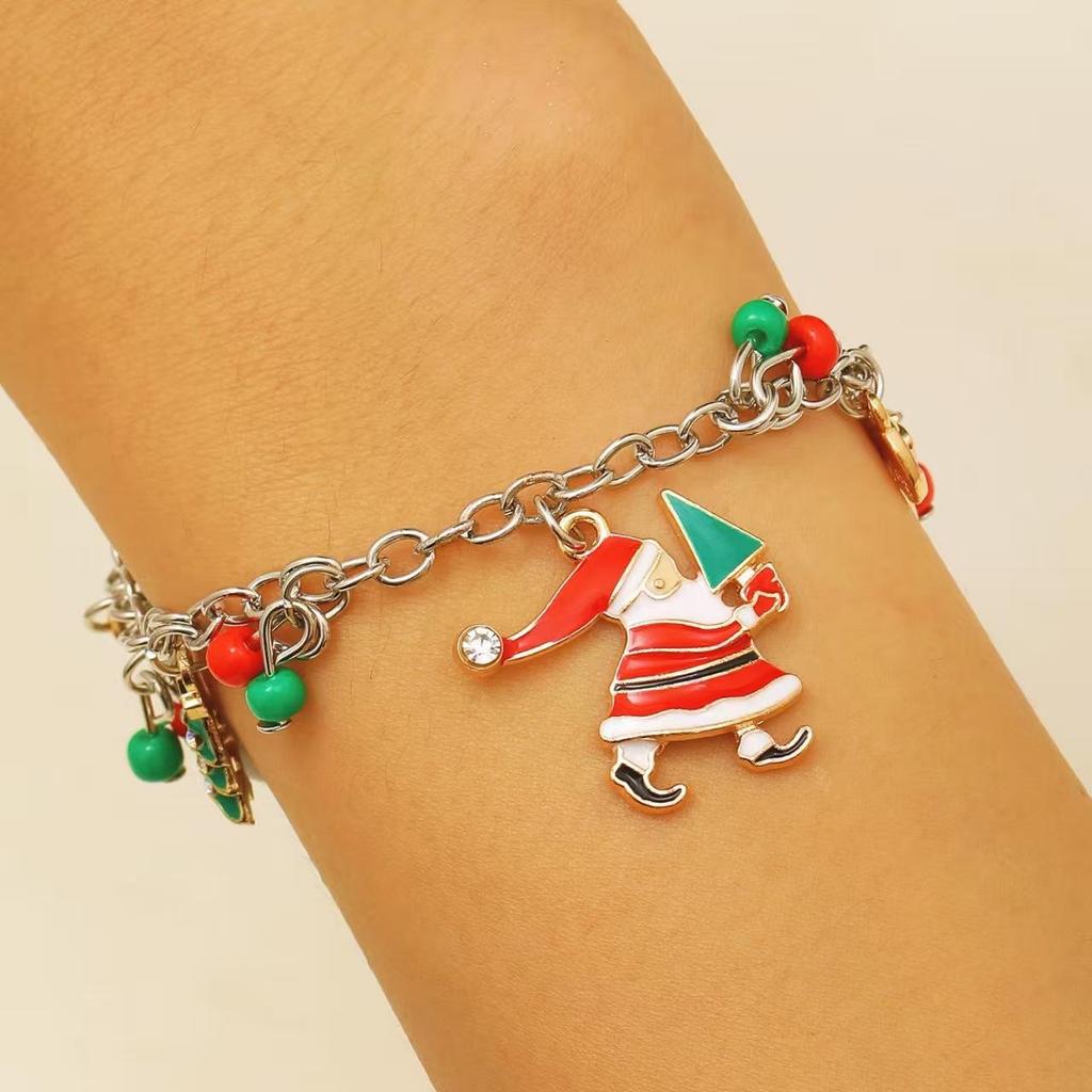 Fashion Christmas Elk Socks Snowman Christmas Tree Pendant Bracelet