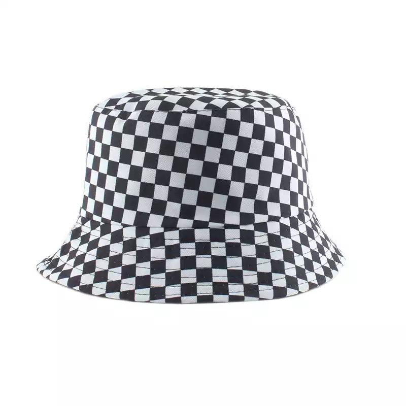 Chessboard Hat Plaid Sun Protection Bucket Hat Trendy Brand Female Hip Hop Street Black and White Folding Sun Hat