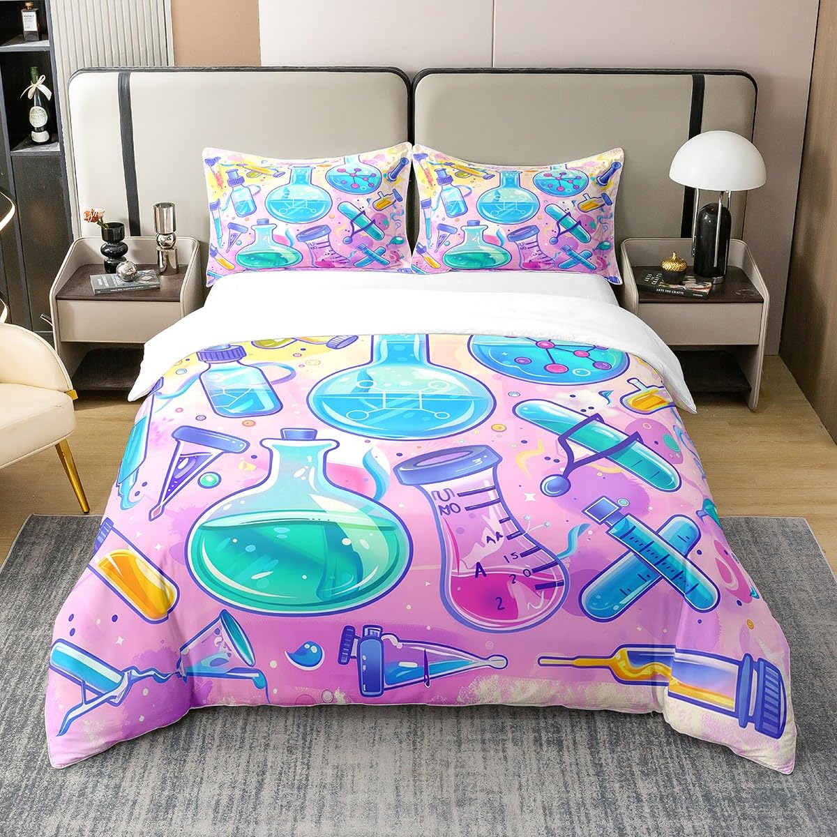 

Bottle Duvet Cover Sets for Teens Adults Queen Quilt Covers Lightweight Down Room Decor 2 Pillowcases 1 Duvet Cover No Comforter (135x200cm)