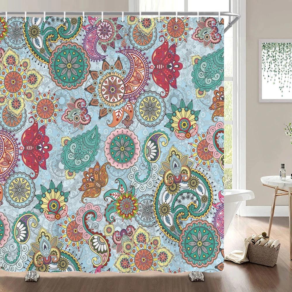 Bohemian Style Shower Curtains Mandala Boho Flowers and Plants Printing Bathroom Curtains Waterproof Polyester Bath Curtain