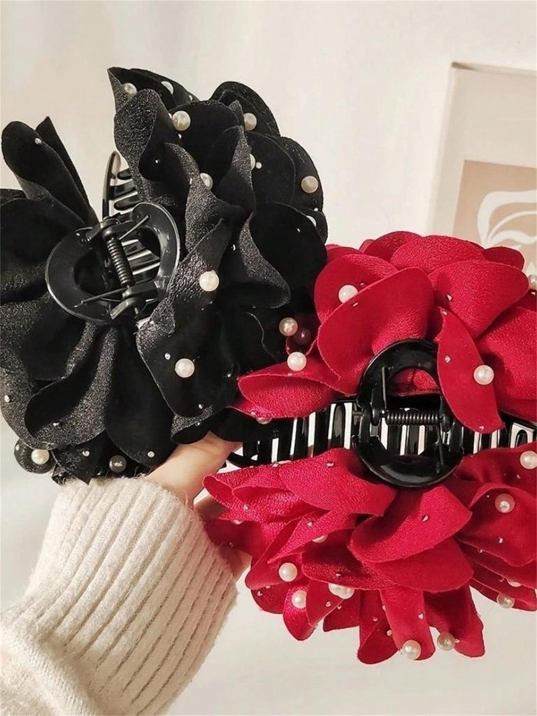 1 Women's Spring New Beads Full of Stars Large Elegant Flower Grab Clip Hair Clip Hair Accessories Net Red Ponytail Hair Clip
