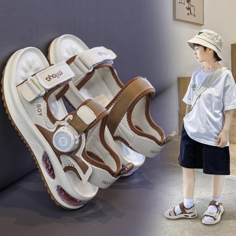 Boys Summer Sandals Non Slip Breathable Soft Sole Sports Sandals Elastic Strap Beach Shoes with Buckle for Kids