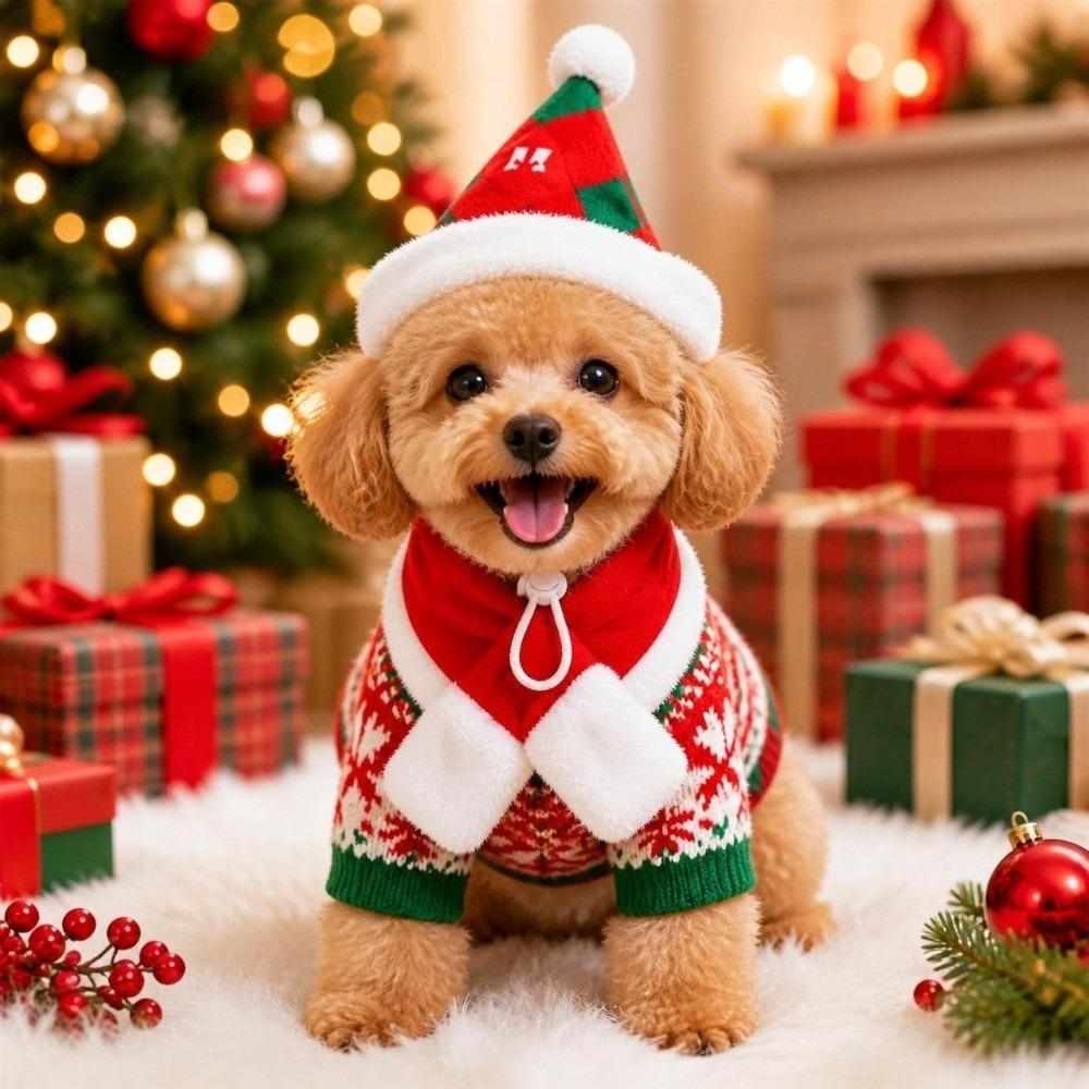 2Pcs/Set Winter Dog Scarf Collar Christmas Dog Bandana Scarf Cute Cat Scarf Hat  for Puppy Kitten