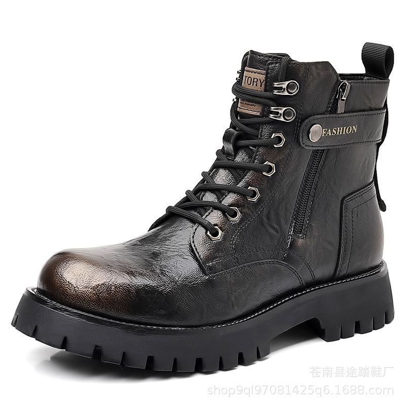 Men's High-Top Martin Boots with Thick Soles - Winter Warm, Plus Velvet, Cotton, British Style Work Boots.