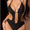 2026 European and American Style Women's Hollow Out Backless One-Piece Bodycon Lace-Up Swimsuit.